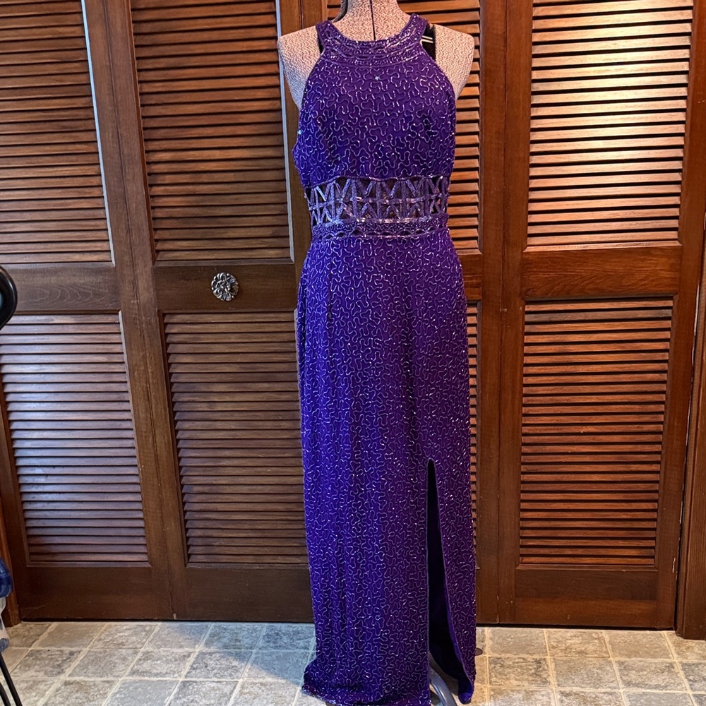Scala Radiant Purple Beaded Maxi Dress Vintage